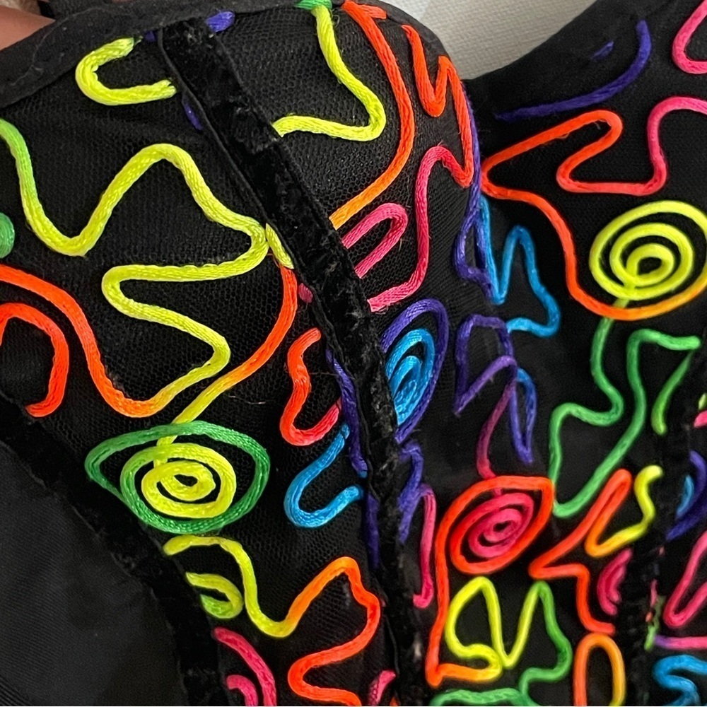 Spencers Corset Bustier Top Neon Swirls Mesh Ruffle Small - Picture 4 of 13